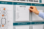Contractor Management Board with In/Out Status Sliders, Site Map and Document Holders