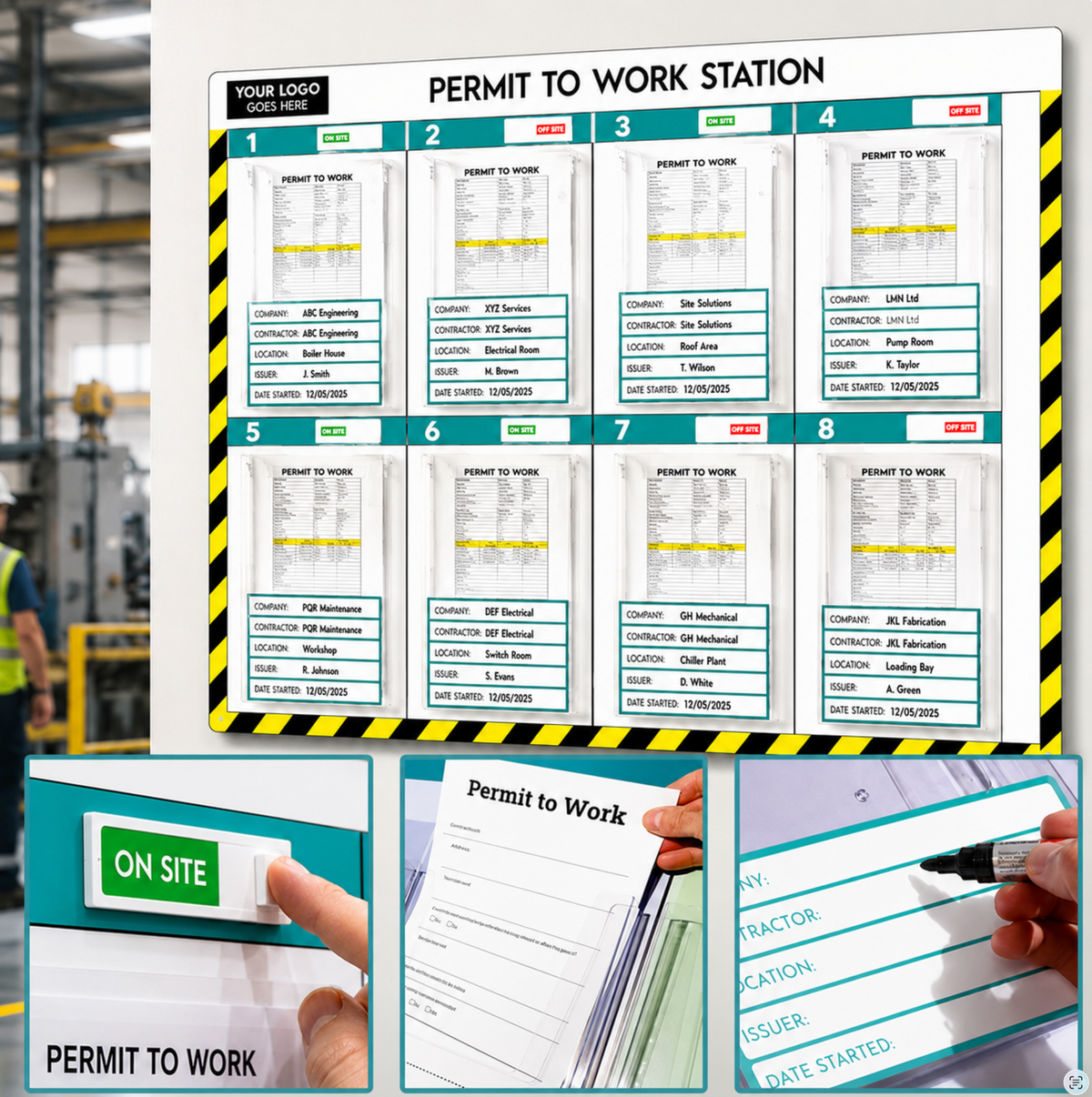 Permit to Work Station with Status Sliders & Document Holders