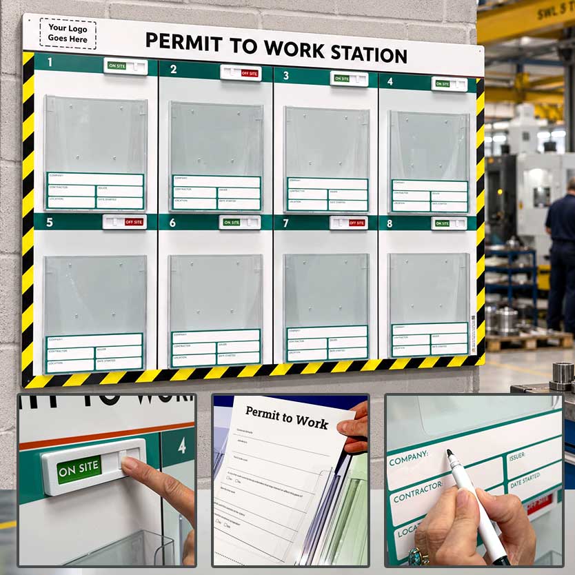 Permit to Work Station with Status Sliders & Document Holders