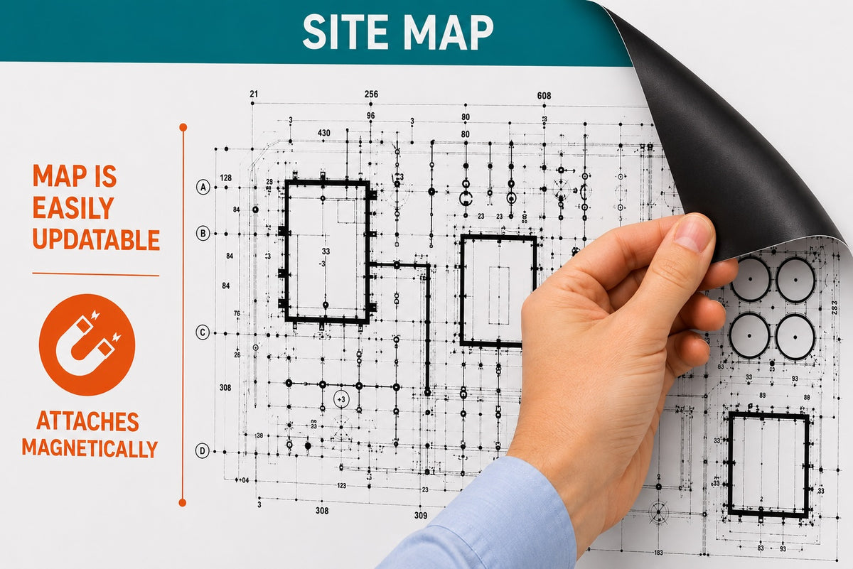 Contractor Management Board with In/Out Status Sliders, Site Map and Document Holders