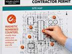 Contractor Management Board with In/Out Status Sliders, Site Map and Document Holders